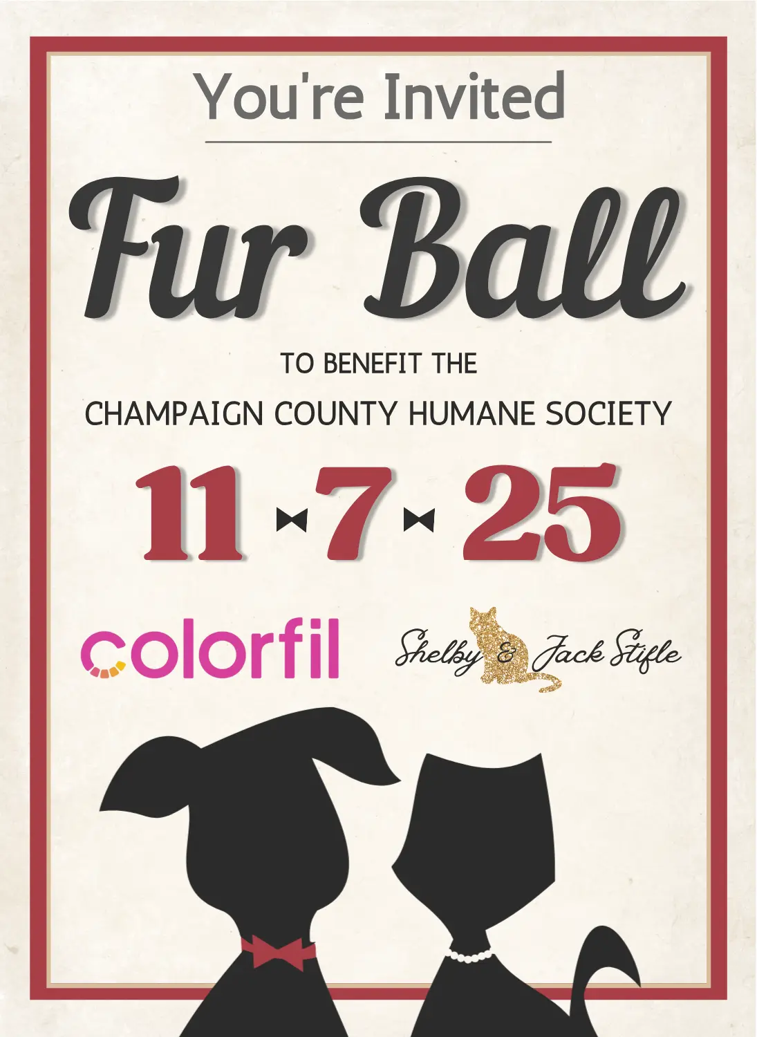 Save the Date for Fur Ball 2025, Friday, November 7, 2025. Click to learn more or confirm a sponsorship or table reservation.